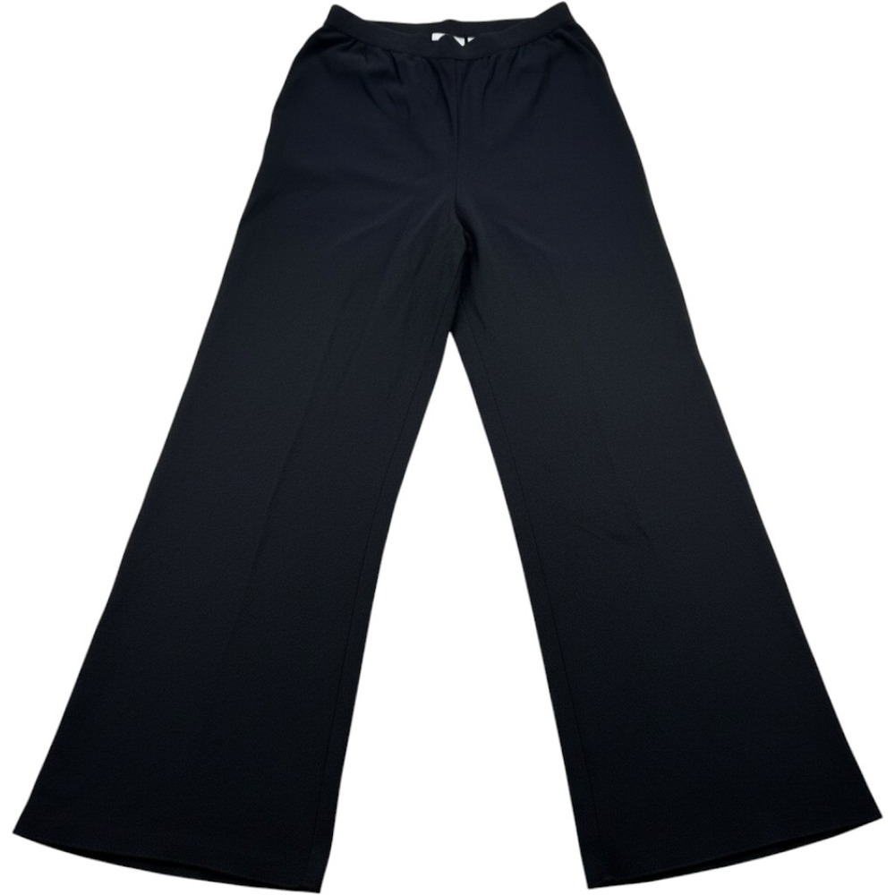 Chicos Travelers Black Ribbed Knit Wide Leg Pants Size 1 Medium Pull On Trousers